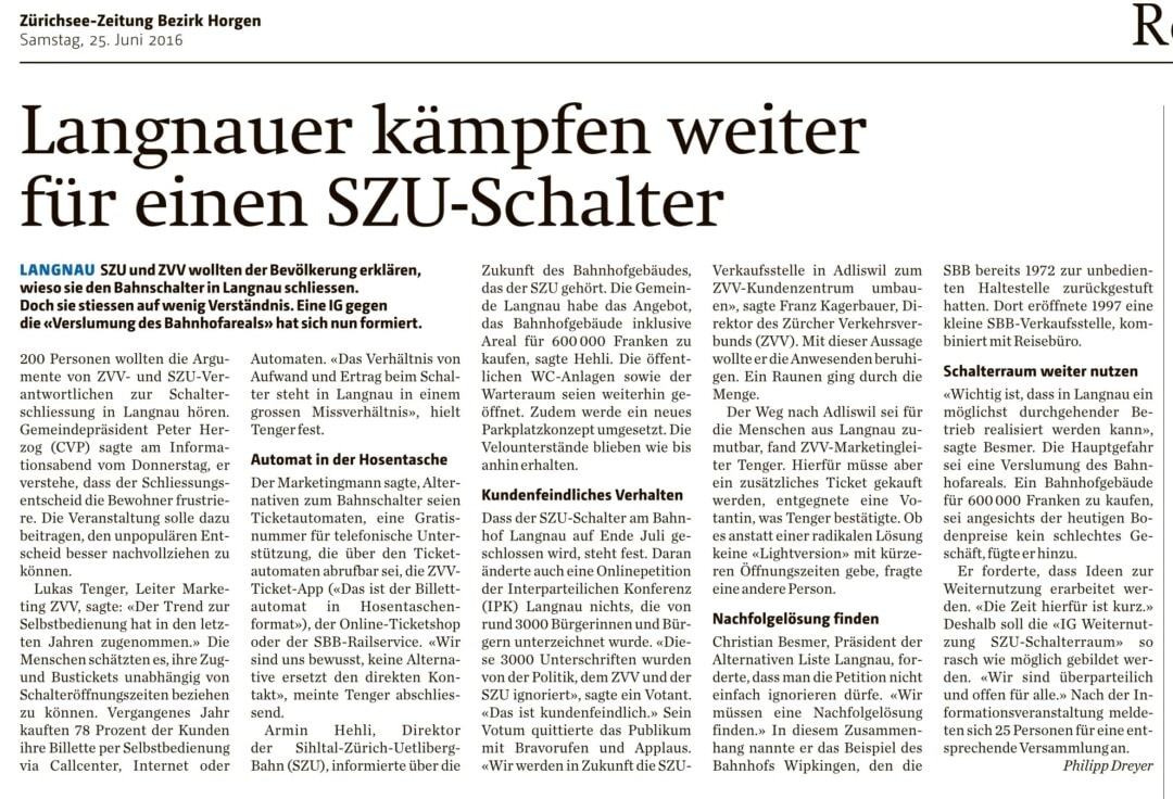 Langnauer kämpfen weiter für einen SZU-Schalter